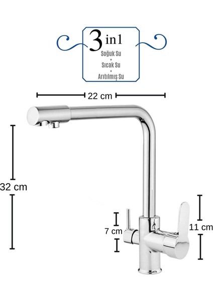 3 Yollu Su Arıtma Musluğu Üç Yollu Musluk