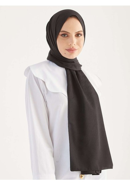 Kaz Ayağı Ipeksi Jakar Şal Siyah