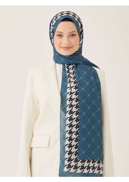 Dinamik Kaz Ayağı Desen Krep Şal-Turkuaz
