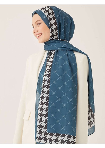 Dinamik Kaz Ayağı Desen Krep Şal-Turkuaz modelleri