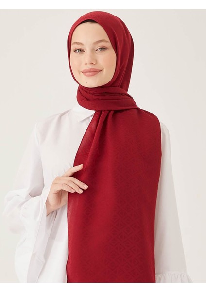 Piramit Desen Pamuk Jakar Şal Bordo