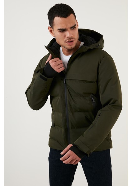 Rüzgar ve Su Geçirmez Isı Yalıtımlı Kapüşonlu Şişme Mont Erkek Mont 12225287
