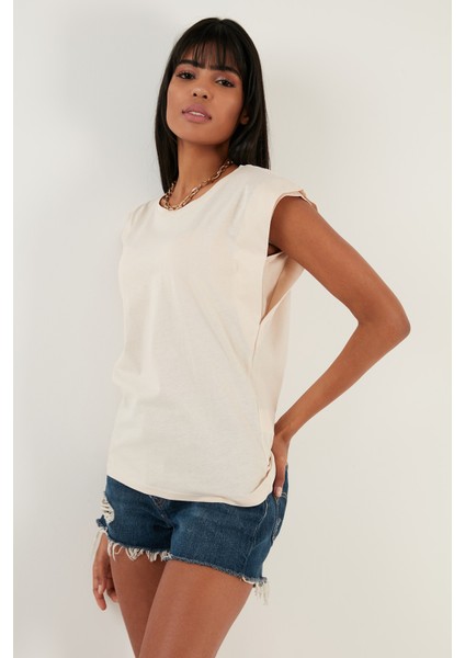% 100 Pamuklu Bisiklet Yaka Kolsuz T Shirt Bayan T Shirt 5864019