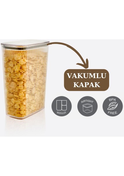 Vakum Kapaklı Çizgi Desen Erzak Saklama Kabı 6’lı Set 2X(2100ML,1500ML,700ML)