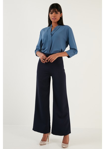 Fermuarlı Yüksek Bel Bol Paça Kumaş Pantolon Bayan Pantolon 6476004