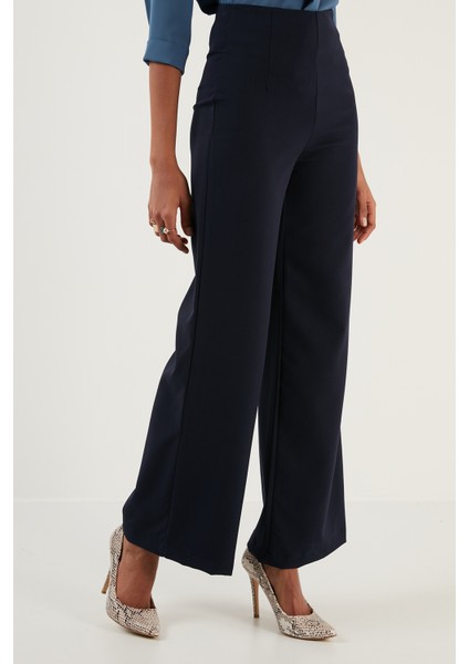 Fermuarlı Yüksek Bel Bol Paça Kumaş Pantolon Bayan Pantolon 6476004 modelleri