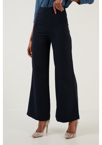 Fermuarlı Yüksek Bel Bol Paça Kumaş Pantolon Bayan Pantolon 6476004 fırsatları