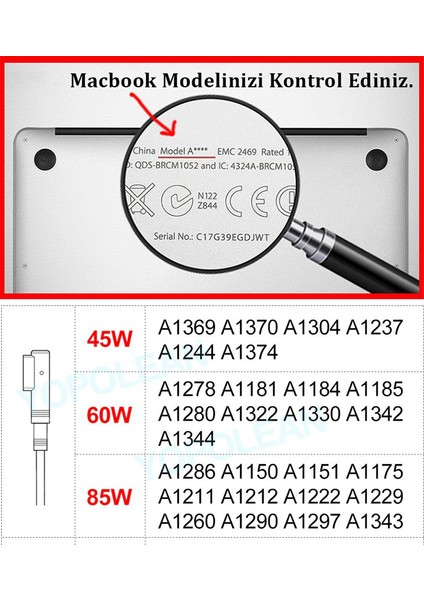 Macbook air ile uyumlu L tipi mıknatıslı adaptör tamir kablosu