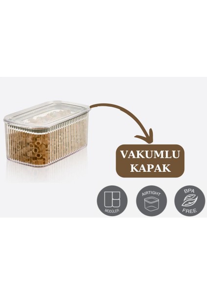 Vakum Kapaklı Çizgi Desen Erzak Saklama Kabı 2’li Set 2X700ML