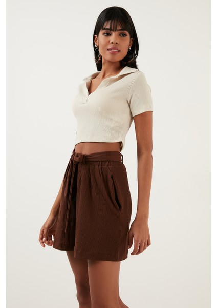 Slim Fit Polo V Yaka Crop Bluz Bayan Bluz 5865035 fiyatları
