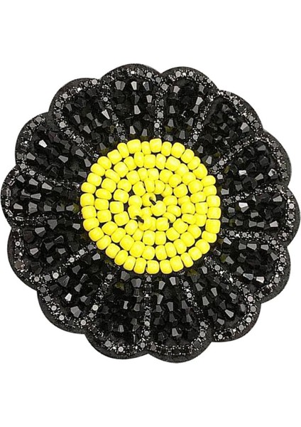 Rhinestones Bead Daisy Aplike Yama 7cm Siyah (Yurt Dışından)