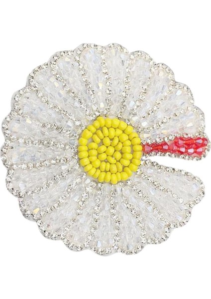 Rhinestones Bead Daisy Aplike Yama 7.5 7.5cm Beyaz (Yurt Dışından)