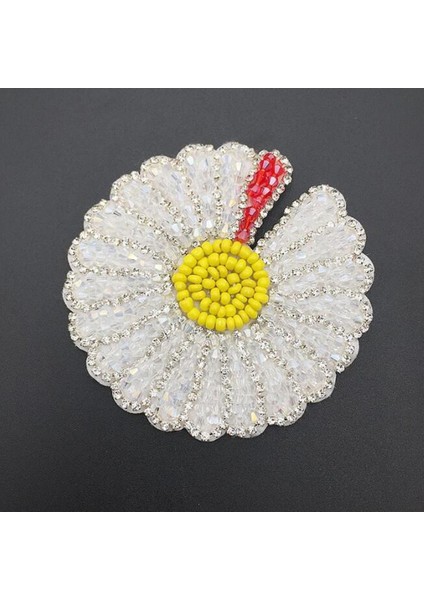 Rhinestones Bead Daisy Aplike Yama 7.5 7.5cm Beyaz (Yurt Dışından)