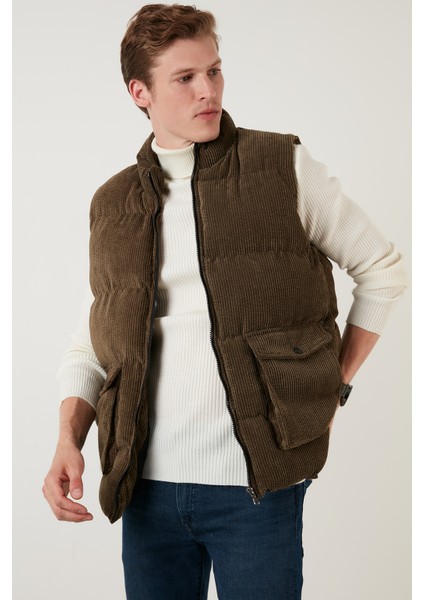 Fermualı Cepli Slim Fit Dik Yaka Kadife Yelek Erkek Yelek 5711436