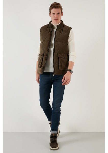 Fermualı Cepli Slim Fit Dik Yaka Kadife Yelek Erkek Yelek 5711436