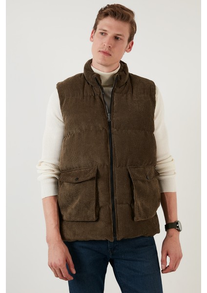 Fermualı Cepli Slim Fit Dik Yaka Kadife Yelek Erkek Yelek 5711436