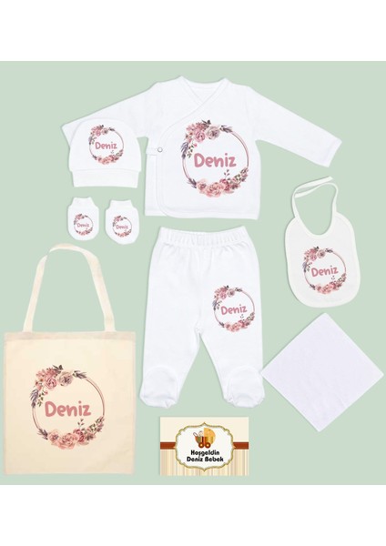Kids Kişiye Özel Beyaz Hastane Çıkışı, Anneye Hediye, Isimli Bez Çanta, Yeni Doğan Bebek Giyim Hediyesi, 8 Parça Bebek Hediye Seti-5