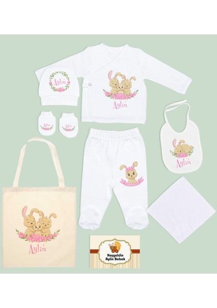Kids Kişiye Özel Beyaz Hastane Çıkışı, Anneye Hediye, Isimli Bez Çanta, Yeni Doğan Bebek Giyim Hediyesi, 8 Parça Bebek Hediye Seti-1