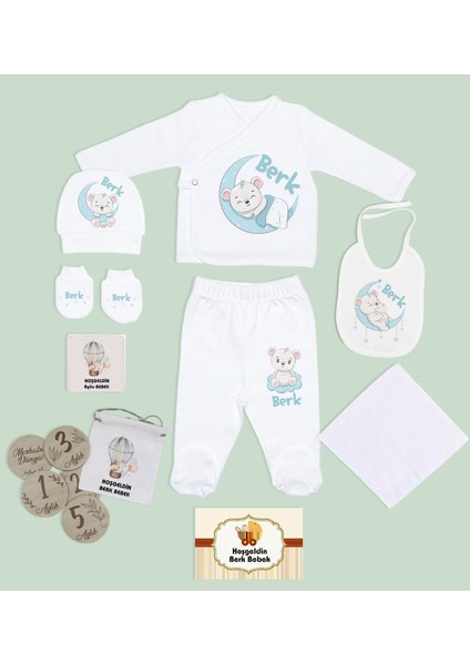Kids Kişiye Özel Beyaz Hastane Çıkışı,bebek Anı Kartı,yeni Doğan Bebek Giyim Hediyesi,9 Parça Bebek Hediye Seti-3