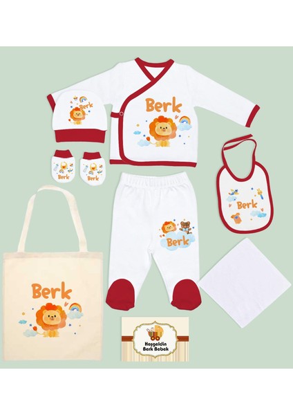 Kids Kişiye Özel Kırmızı Hastane Çıkışı, Anneye Hediye, Isimli Bez Çanta, Yeni Doğan Bebek Giyim Hediyesi, 8 Parça Bebek Hediye Seti-4