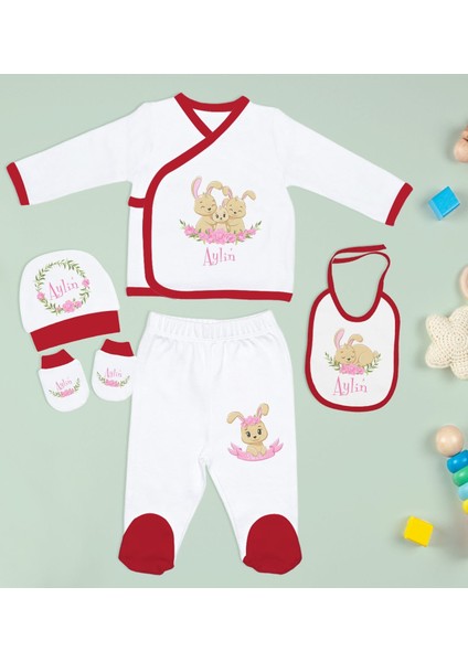 Kids Kişiye Özel Kırmızı Hastane Çıkışı, Anneye Hediye, Isimli Bez Çanta, Yeni Doğan Bebek Giyim Hediyesi, 8 Parça Bebek Hediye Seti-1 fiyatları