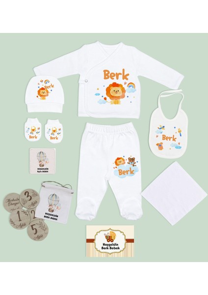 Kids Kişiye Özel Beyaz Hastane Çıkışı,bebek Anı Kartı,yeni Doğan Bebek Giyim Hediyesi,9 Parça Bebek Hediye Seti-4