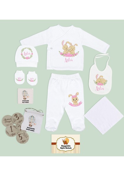 Kids Kişiye Özel Beyaz Hastane Çıkışı,bebek Anı Kartı,yeni Doğan Bebek Giyim Hediyesi,9 Parça Bebek Hediye Seti-1