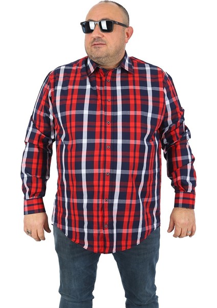 Mocgrande Büyük Beden Erkek Gömlek Colourful Square 23365 Bordo