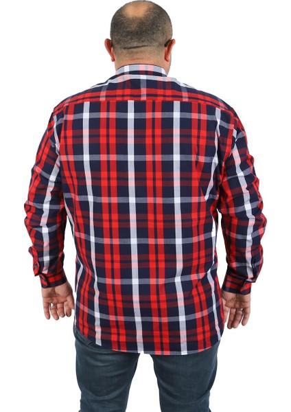 Mocgrande Büyük Beden Erkek Gömlek Colourful Square 23365 Bordo modelleri