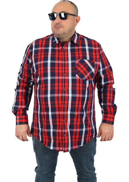 Mocgrande Büyük Beden Erkek Cepli Gömlek Colourful Square 23364 Bordo