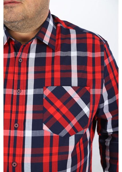 Mocgrande Büyük Beden Erkek Cepli Gömlek Colourful Square 23364 Bordo fiyatları