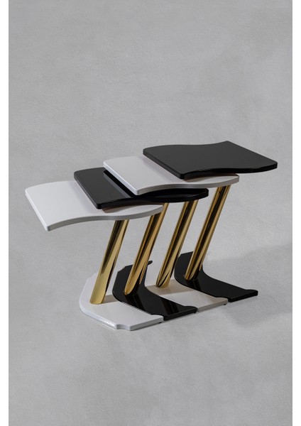 4'lü Gold Windows Zigon Sehpa - Siyah - Beyaz