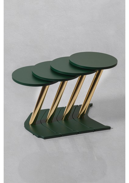 4'lü Gold Dünya Zigon Sehpa - Yeşil