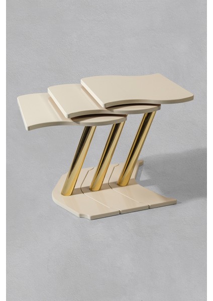 3'lü Gold Windows Zigon Sehpa - Ekru