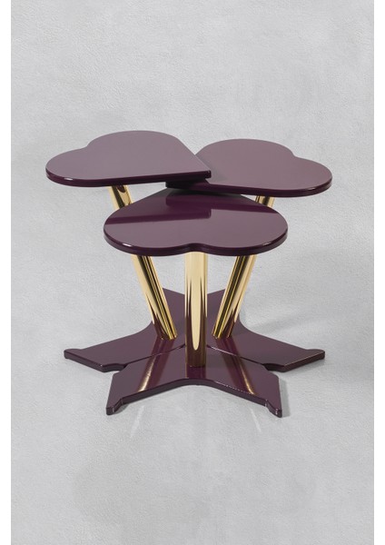 3'lü Gold Kalp Zigon Sehpa - Mürdüm