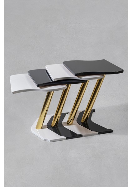 4'lü Gold Windows Zigon Sehpa - Füme - Beyaz
