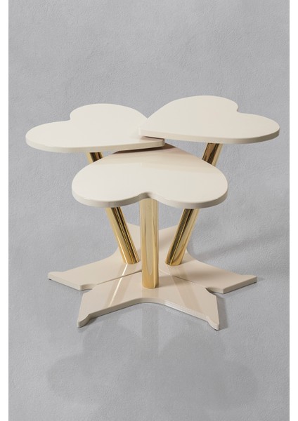 3'lü Gold Kalp Zigon Sehpa - Ekru