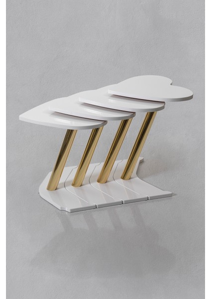 4'lü Gold Kalp Zigon Sehpa - Beyaz