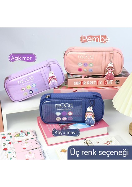 Anahtarlıklı Büyük Kapasiteli Kanvas Kalem Kutusu - Mor (Yurt Dışından) fiyatları