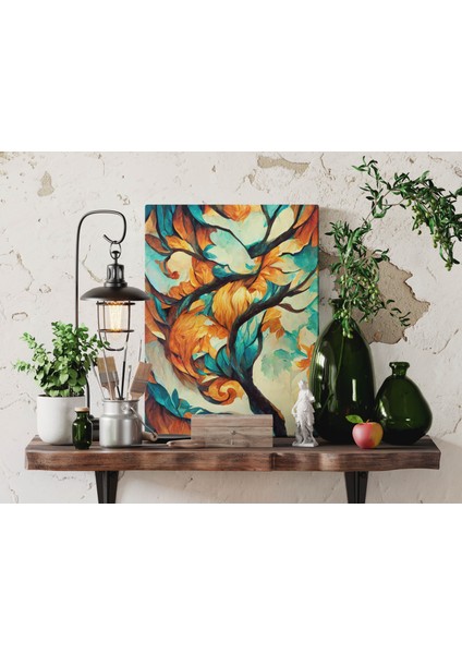 Soyut Sonbahar Sarı Yapraklar Dekoratif Dikey Kanvas Tablo fiyatları