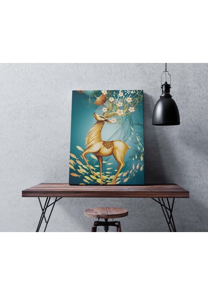 Soyut Tema Başında Çiçeklerle Ceylan Dekoratif Dikey Kanvas Tablo fiyatları