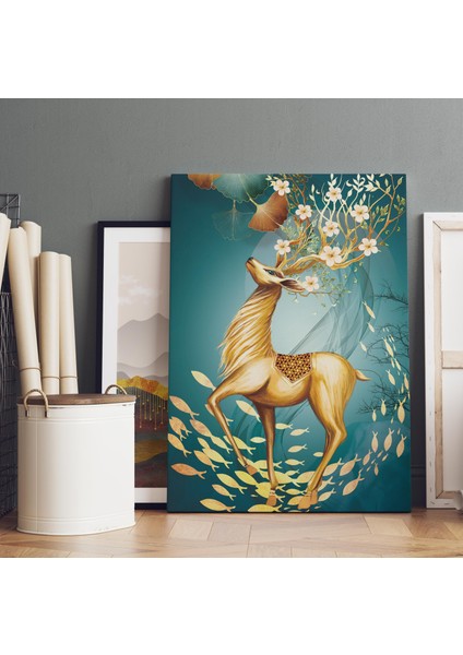 Soyut Tema Başında Çiçeklerle Ceylan Dekoratif Dikey Kanvas Tablo modelleri