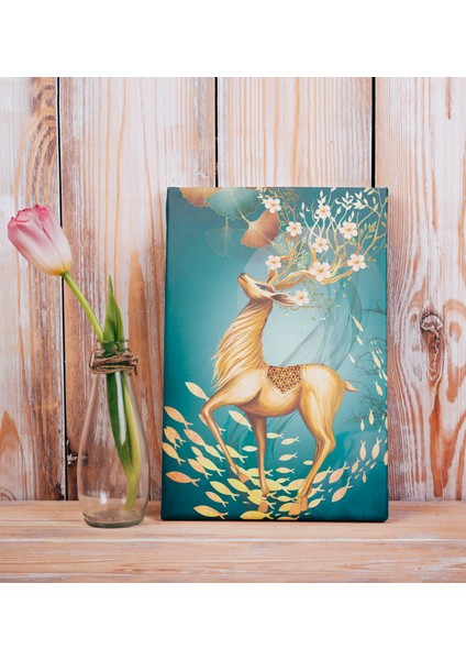 Soyut Tema Başında Çiçeklerle Ceylan Dekoratif Dikey Kanvas Tablo fırsatları