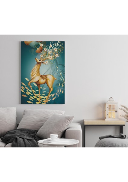 Soyut Tema Başında Çiçeklerle Ceylan Dekoratif Dikey Kanvas Tablo indirimleri