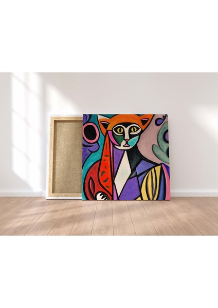 Soyut Kedi Kadın Illüstrasyon Picasso Dekoratif Kare Kanvas Tablo