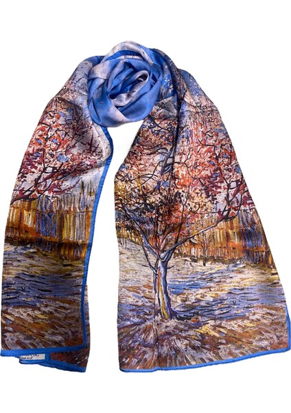 Turkish Silk Store Van Gogh Çiçek Açmış Şeftali Ağacı Ipek Fular