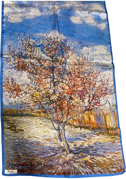 Turkish Silk Store Van Gogh Çiçek Açmış Şeftali Ağacı Ipek Fular