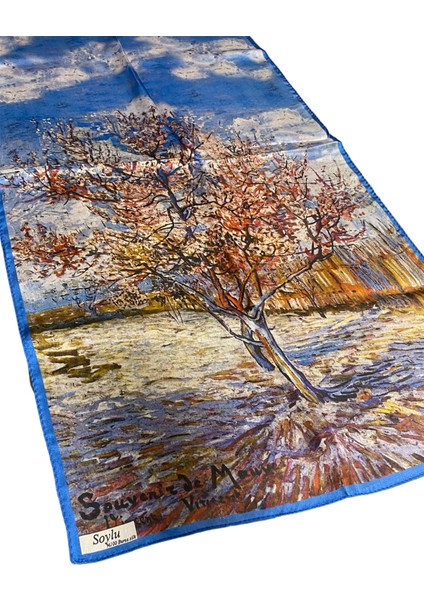 Turkish Silk Store Van Gogh Çiçek Açmış Şeftali Ağacı Ipek Fular