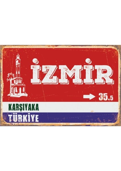 Ahşap Vintage Tablo " Izmir Karşıyaka 35,5 " Ahşap Mdf 25X35 cm