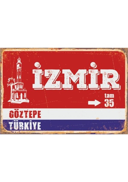 Ahşap Vintage Tablo " Izmir Göztepe Tam 35 " Ahşap Mdf 25X35 cm